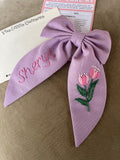 Hair bow with Tulips embroidery